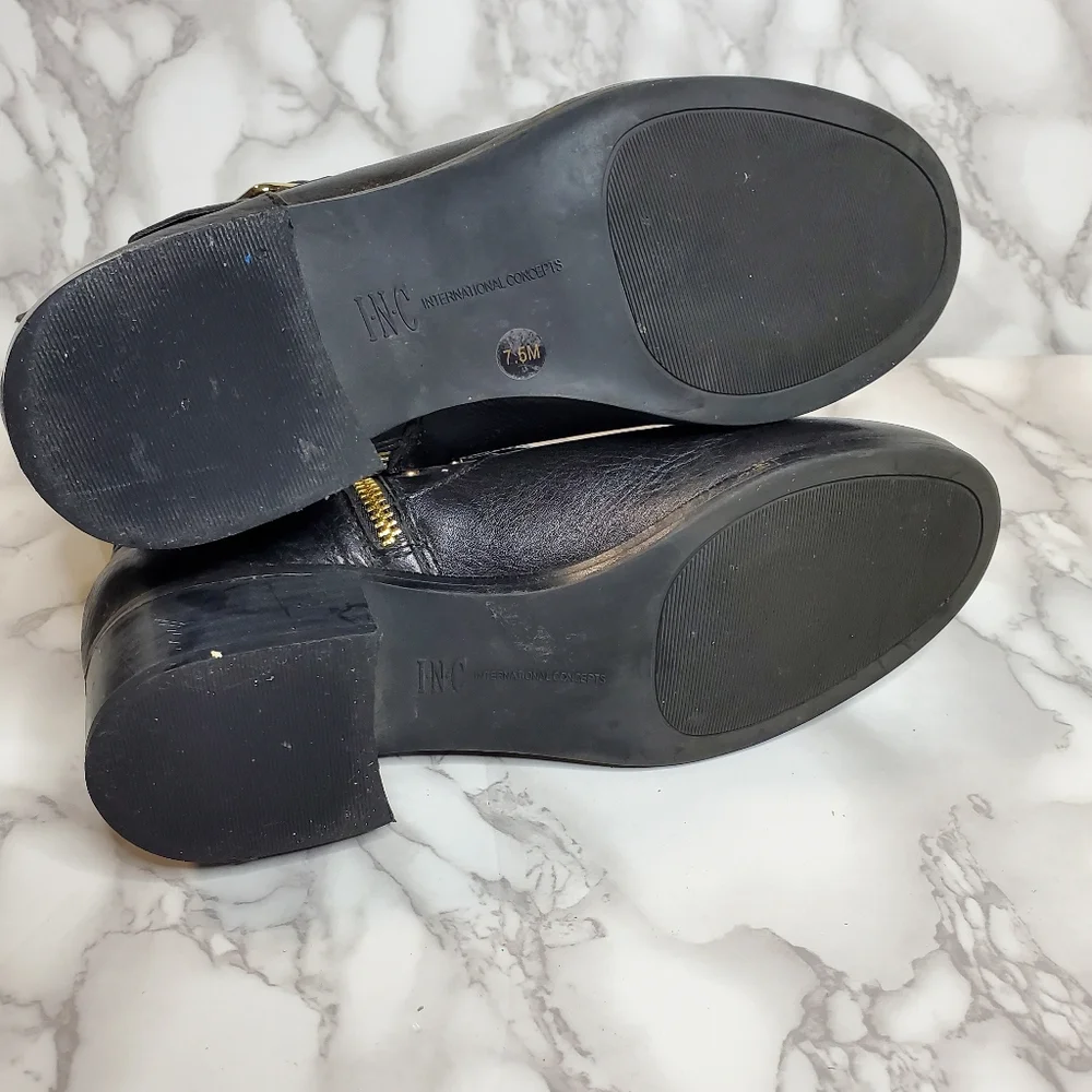 I.N.C Golf Studded Black Leather Ankle Boots 7.5